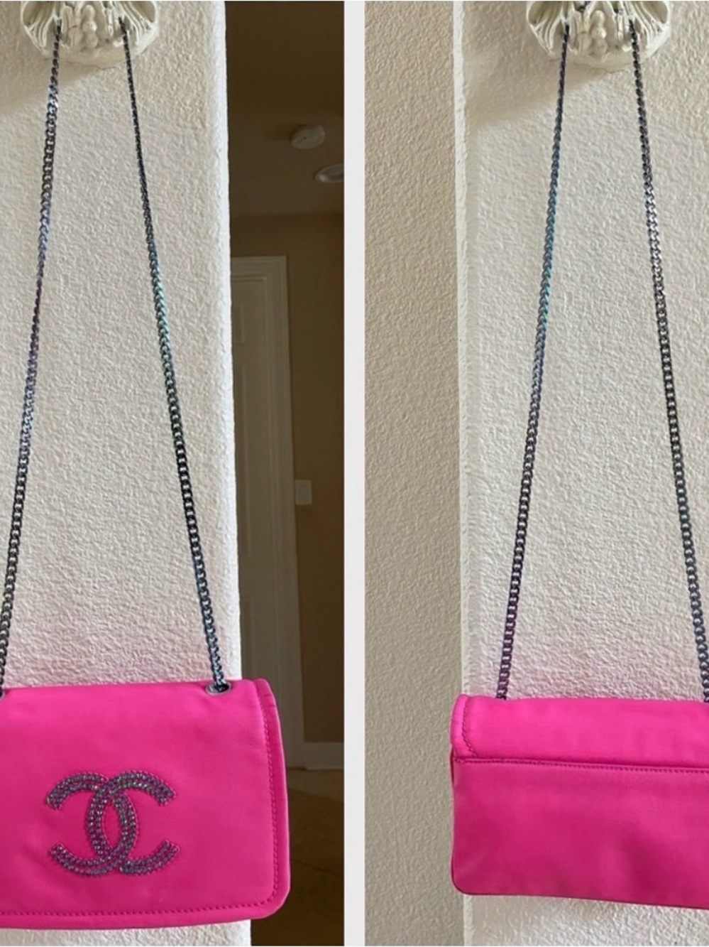 CHANEL Hot Pink Small Flap Crossbody with Iridescent Crystal CC - Picture 5 of 12